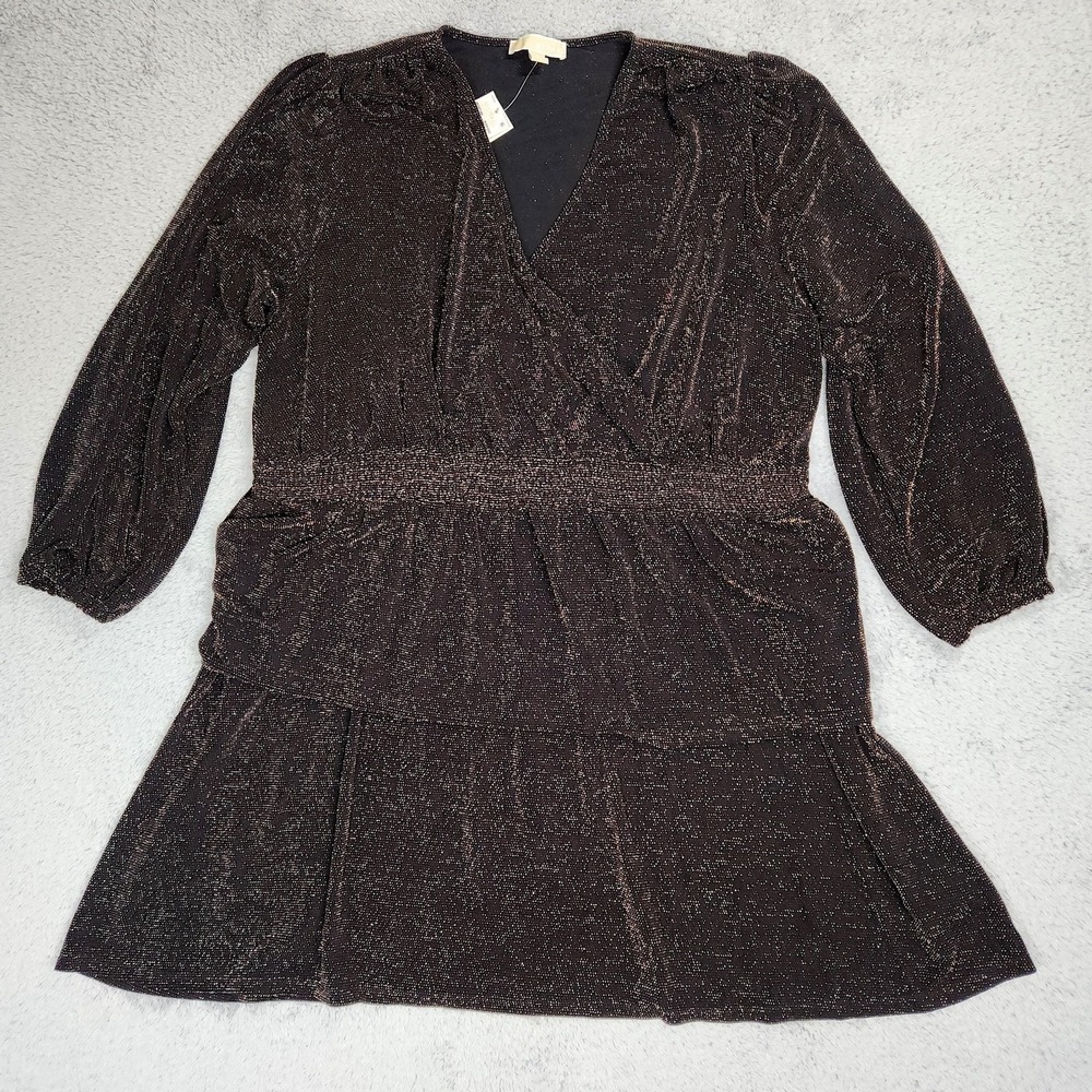 Michael Kors Dress Womens 3X Black Gold Metallic Surplice Party Mini NEW